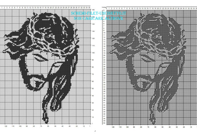 Volto di Gesù schema filet gratis nella categoria religiosi in 160 quadretti
