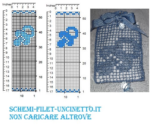 ciuccio bomboniera sacchettino schema filet uncinetto gratis