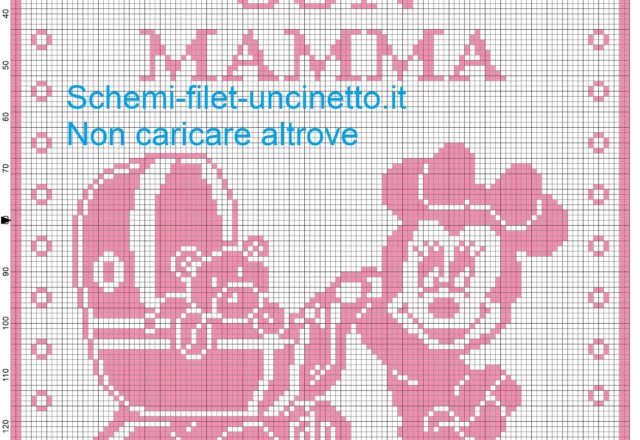 copertina filet Minnie com carrozzina a passeggio con mamma schema