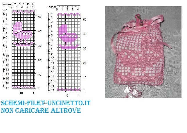 culla bomboniera sacchettino schema filet uncinetto gratis