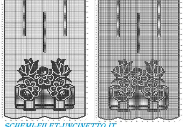 tenda con vaso di narcisi e tulipani schema filet uncinetto gratis