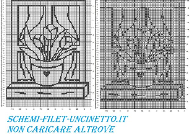 tenda vaso di tulipani su finestra schema filet gratis