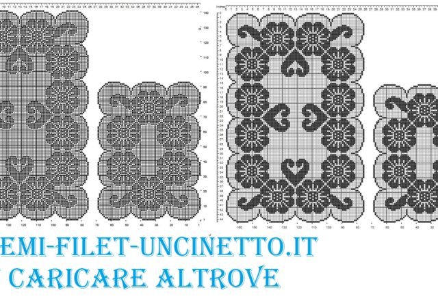 trittico fiori cuori filet uncinetto schema gratis