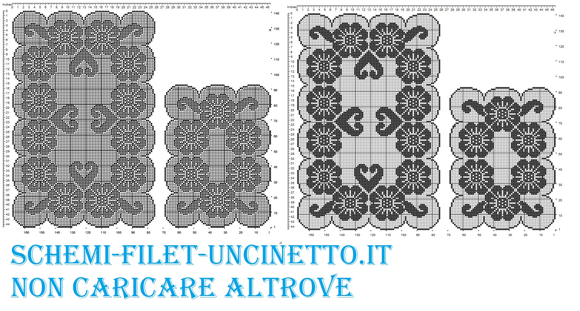 trittico fiori cuori filet uncinetto schema gratis